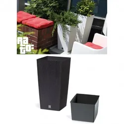 Blumenkübel Polyrattan Rattan 26,6l mit Innenkasten Wetterfest