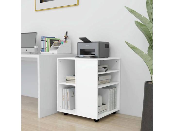 Armoire à roulettes - - Blanc - 60x53x72 cm - Bois d'ingénierie - 4 roulettes - 2 roulettes verrouillables