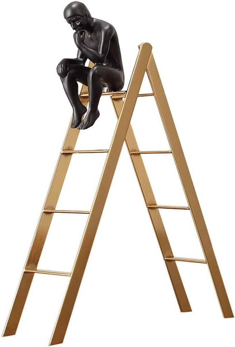 Denker Standbeeld Zittende Figuur Goudkleurig Decoratie Hoogte: 34 cm