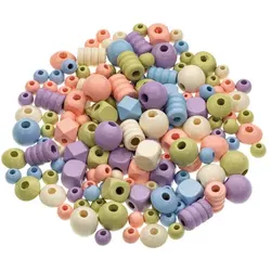 Holzperlenmix, pastell, 9–20 mm, 250 g