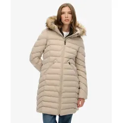 Superdry für Damen. W5011999A Fuji Faux beige Mantel (L), Lässig, Recyceltes Polyester, Nachhaltig