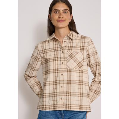 Hemdbluse CECIL, Damen, Gr. XL (44), beige (creamy mocha), Web, 100% Baumwolle, kariert, klassisch normal, V-Ausschnitt, Bündchen, Blusen Hemdbluse, mit Karomuster
