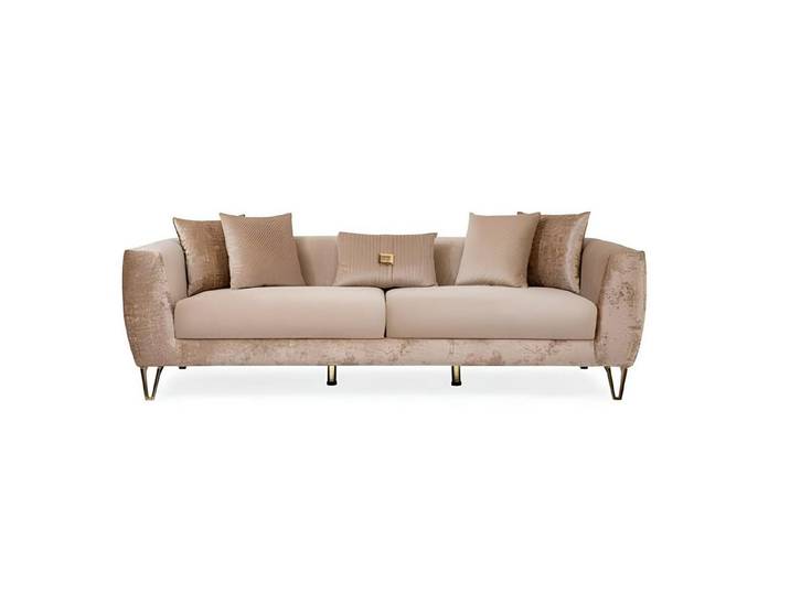JVmoebel 3-Sitzer Beige Polstercouch mit goldenen Edelstahlfüßen und Kopfkissen, Made in Europa