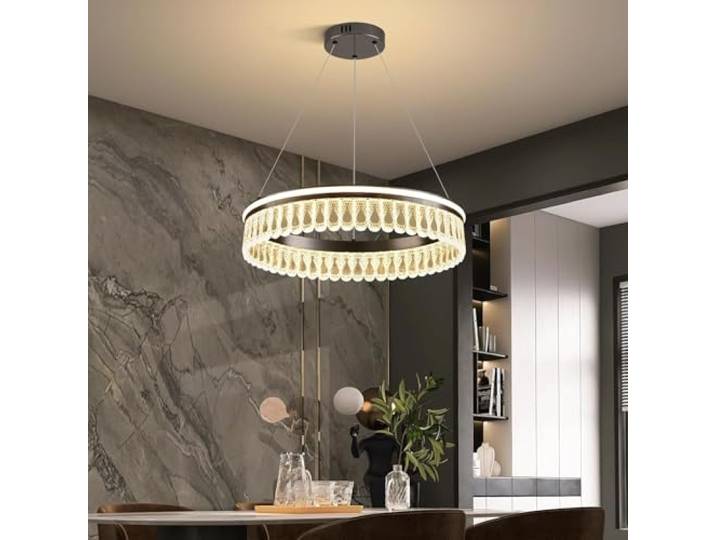 VTAMng Pendelleuchte 50W dimmbar modern 60cm LED Kronleuchter mit Fernbedienung 1 Ring kreisförmige Hängeleuchte goldene Pendelleuchte für Kücheninsel Esszimmer Schlafzimmer Wohnzimmer Deckenlampe