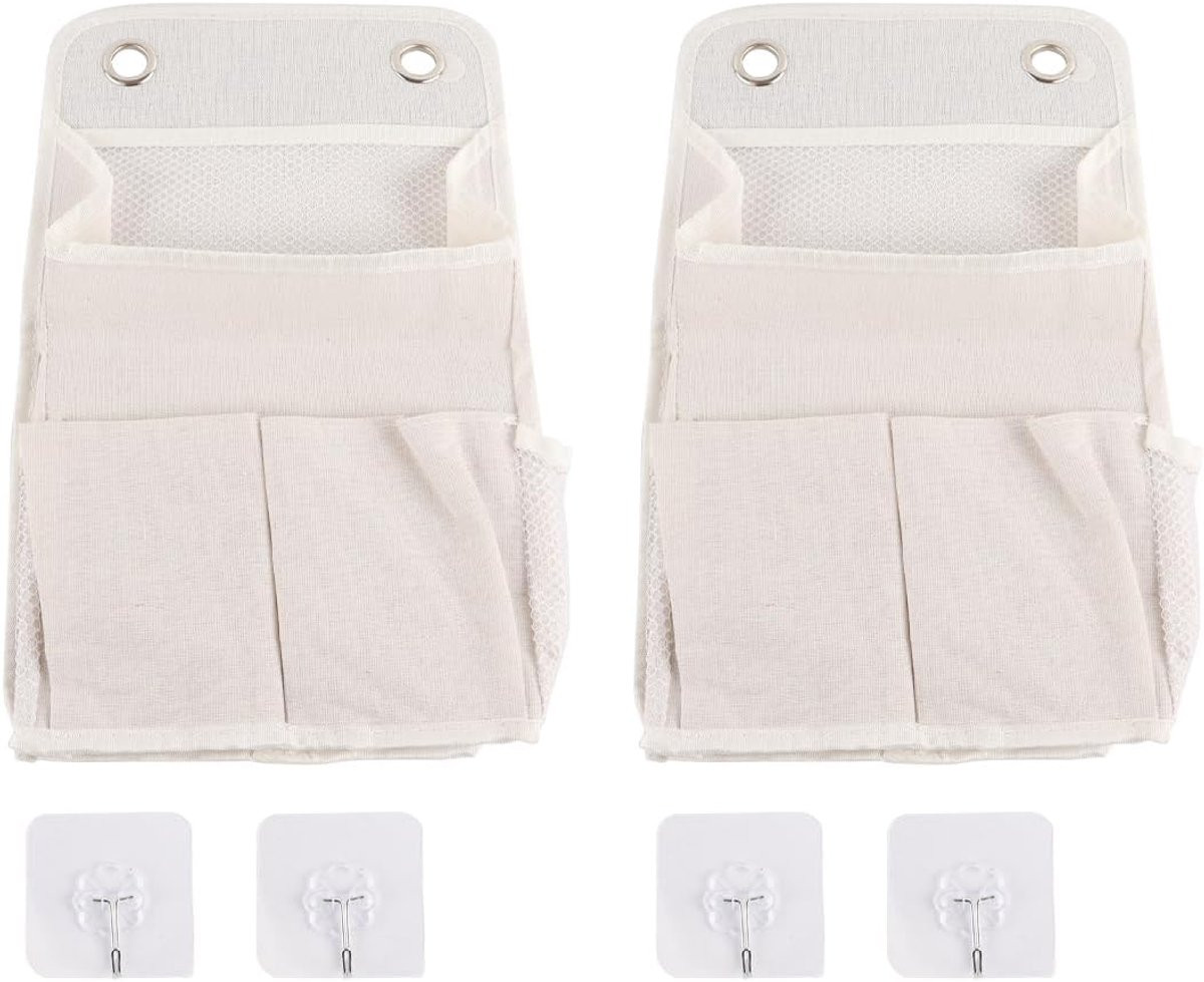 Set van 2 opvouwbare linnen wandorganizers met vakken en haken voor badkamer, keuken of slaapkamer