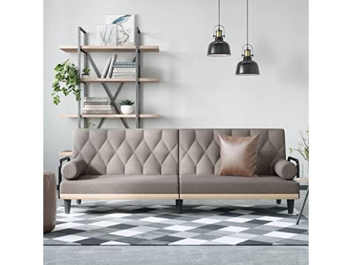 HEFZGDB Schlafsofa mit Armlehnen Taupe Stoff, verstellbare Rückenlehne für Doppelbett Nutzung, strapazierfähiges Material und atmungsaktiv, bequemes Sitzerlebnis mit dick