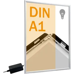 SPRINTIS LED-Plakatrahmen A1, silber, eleganter Klapprahmen mit 2,5 cm Aluminiumprofil und leuchtender Rückwand für einen beeindruckenden Auftritt