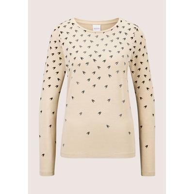 Langarmshirt MADELEINE "Shirt Langarmshirt mit Strass & Hahnentritt", Damen, Gr. 46, beige (beige, braun, silberfarben), Modern, slim fit, Rundhals, Shirts Langarmshirt