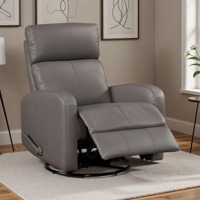 ZWYO HOSIMU Top Grain Leather Foam Swivel Glider Recliner with Dacron Wrap, Pocket Coils, Pull Handle, 360° Rotation, 300LB Capacity