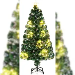 COSTWAY Künstlicher Weihnachtsbaum mit Beleuchtung, 120 cm hoher Tannenbaum aus Glasfaser mit 18 warmweißen LED-Lichtern und 130 Astspitzen