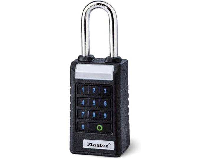Master Lock 6400EURLJENT Bluetooth Vorhängeschloss für Unternehmen und Industrie [Bluetooth kompatibel mit Smartphone] [Länger Bügel] [Wetterfest] Schwarz