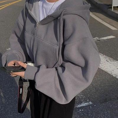 Inspire Select Linglsix Y2K Cropped Zip Up Hoodie Women's Harajuku Streetwear Hooded Sweatshirt Jacket dark Gray 4