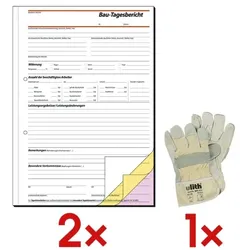 Sigel 2x Formularbuch »Bautagebuch« SD063 inkl. Arbeitshandschuhe Leder XL gelb, 29.7x21 cm