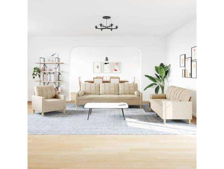 KTHLBRH Sofa-Set, 3-teilig, cremefarben Weiches Polyester, Metallgestell, 4 Kissen inklusive, 77 x 77 x 80 cm