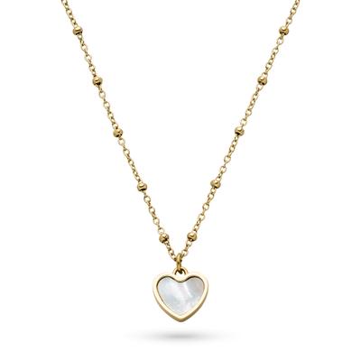 Kette mit Anhänger S.OLIVER "Pearl Heart, Herz", gelbgoldfarben, perlmuttfarben, Halsketten, Damen, Edelstahl, L: 50 B: 3mm, mit Perlmutt, B:3mm