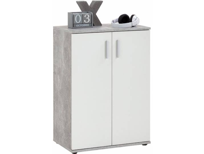 Kommode FMD Albi , weiss (betonfarben, weiß matt), B:60cm H:83cm T:35cm, Kunststoff, Sideboards, Kommode, Kommode, 2-türig., 1 Innenboden, Breite 60 cm
