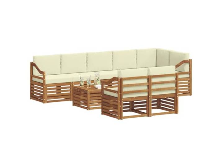 KTHLBRH 9-teiliges Sofaset aus natürlichem und cremefarbenem Akazienholz Modular, Lattenrost-Design, abnehmbare Kissen, Schaumstoff, Verwendung im Freien, pflegeleicht