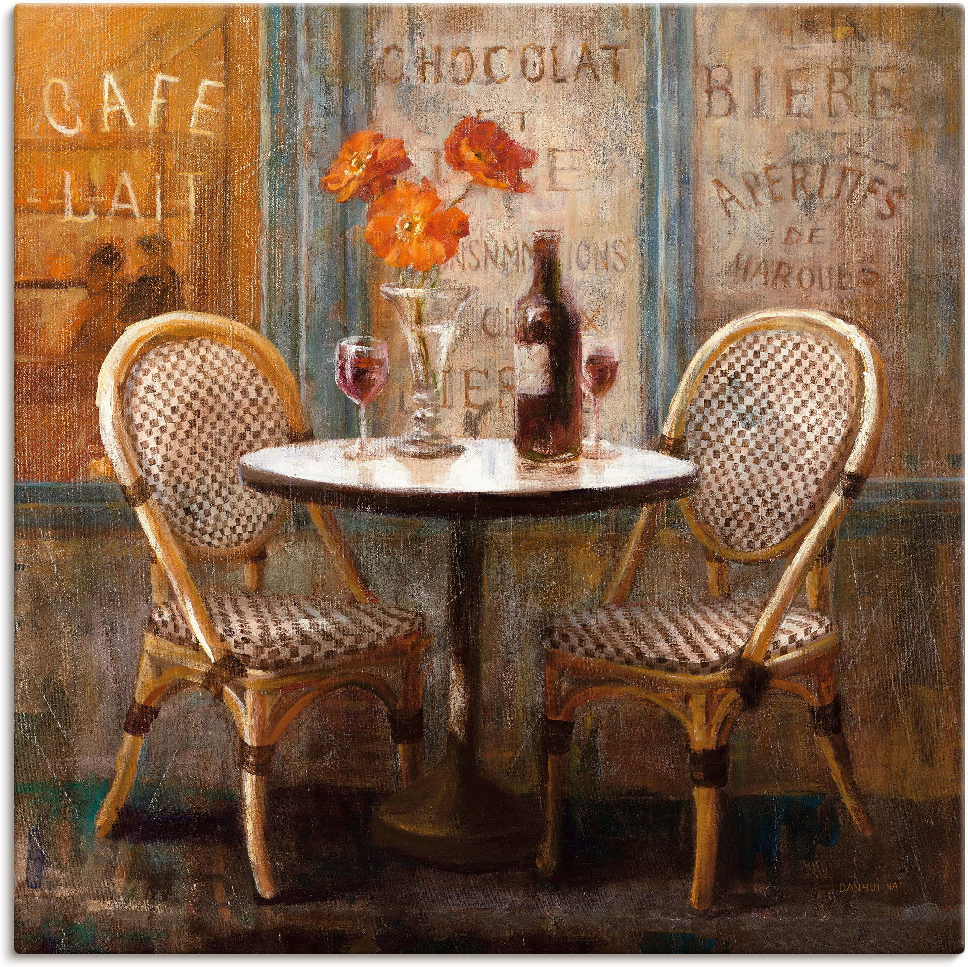 Leinwandbild ARTLAND "Triff mich im Cafe I", beige (farbe bild(er): naturfarben), B:100cm H:100cm, Bilder, Leinwandbild, auf Holzrahmen gespannt farbe bild(er): naturfarben B/H/T: 100cm x 100cm, Leinwandbild Restaurant & Cafés quadratisch, 1 Stk.