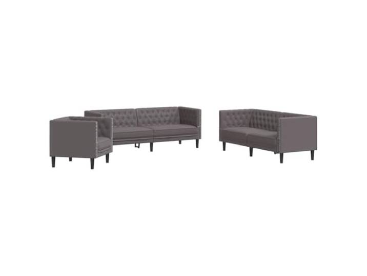 Todiikf 3-TLG. Chesterfield Sofagarnitur Grau Kunstleder Couch Set Klassisches Knopftuft-Design für Wohnzimmer, dick gepolsterte Sitzflächen mit stabilen Beinen aus Holz, inklusive 3 Sofas.