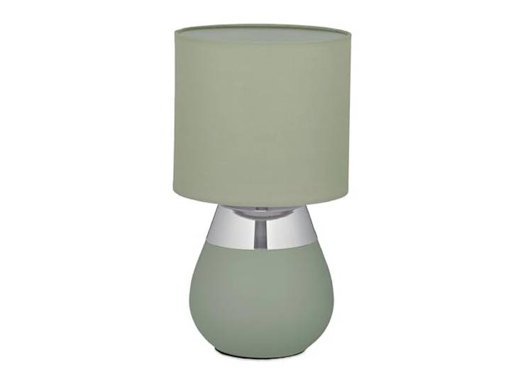Relaxdays Tischlampe, Metallfuß, Stoffschirm, E14, grün/silber