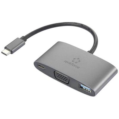 Renkforce USB-C®, VGA Adapter [1x USB-C® Stecker - 1x USB-C® Buchse (Power Delivery), VGA-Buchse, USB 3.2 Gen 1 Buchse A