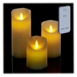 Relaxdays LED Kerzen 3er Set mit Fernbedienung Creme,Schwarz,Silber