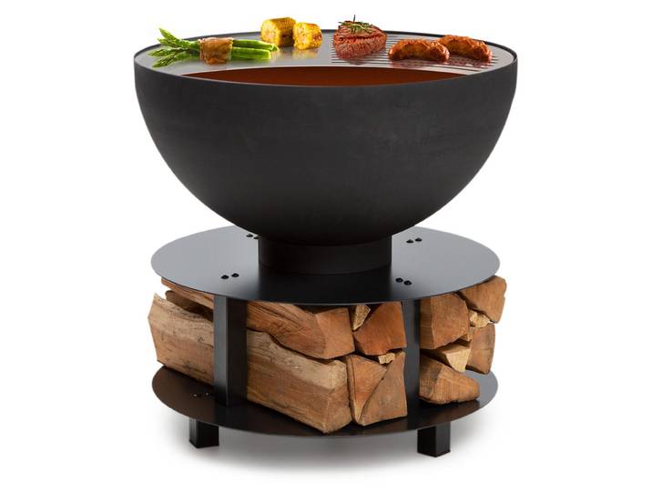 Blumfeldt Brasero Exterieur pour le Jardin\, Brasero Plancha Portable avec Grille de BBQ\, Bol en Acier\, Brasero Barbecue avec Foyer pour le Camping\, Brûleur à Bois\, Ultra Solide\, 60 x 56 x 60 cm
