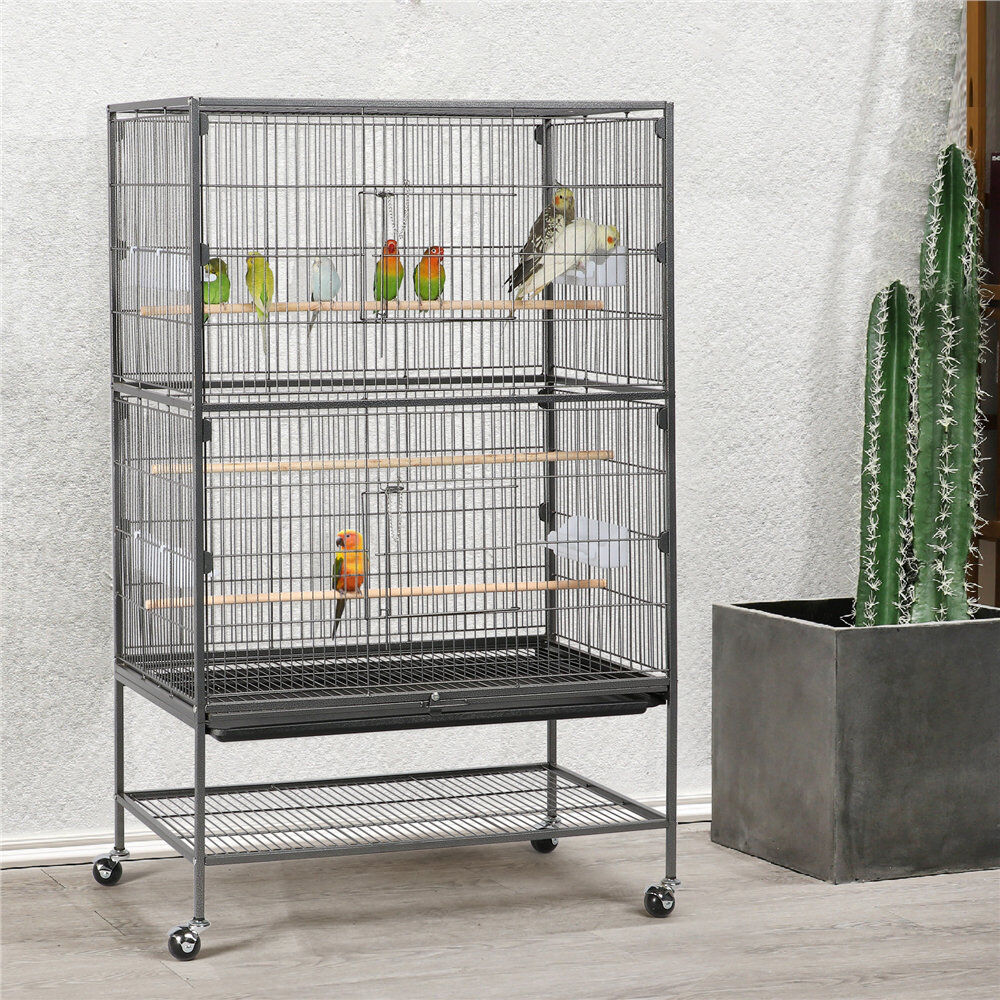 Yaheetech 132cm Flat Top Floor Bird Cage with Wheels Black 132cm H X 79cm W X 52cm D
