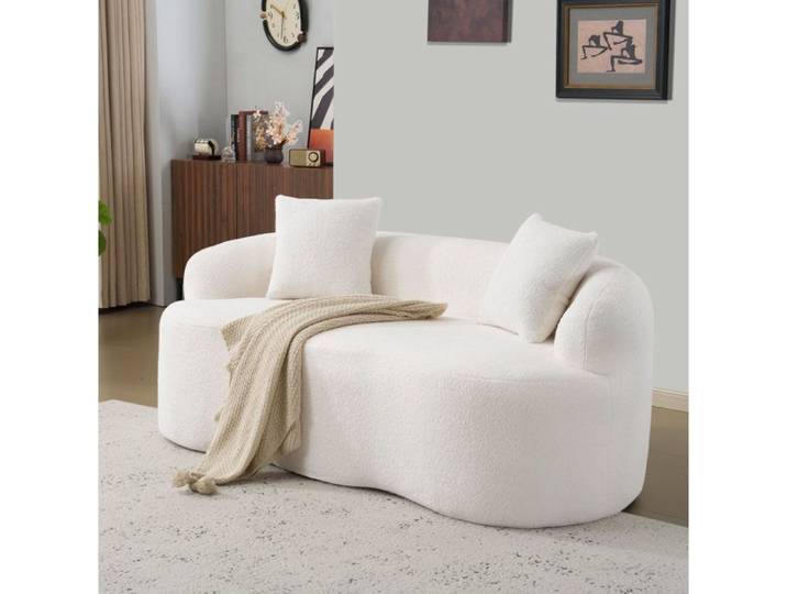 MEUBLIV canapé 2 places courbé blanc accoudoirs arrondis 2 coussins inclus sans montage
