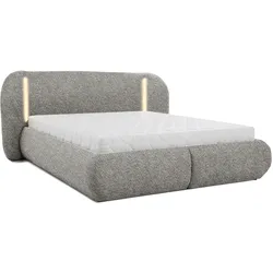 POLSTERBETT Corfu, LED-Beleuchtung, Bettkasten und Taschenfedernmatratze 26 cm, 160x200, Grau