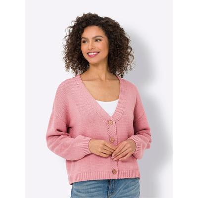 Strickjacke HEINE, Damen, Gr. 44, rosa (rosé), 50% Baumwolle, 50% Polyacryl, unifarben, Strickjacken Strickjacke
