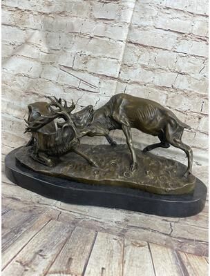 Bronzhaus Jules Mene Stags Reindeer Deer Elk Confrontation Bronze Sculpture Marble Base