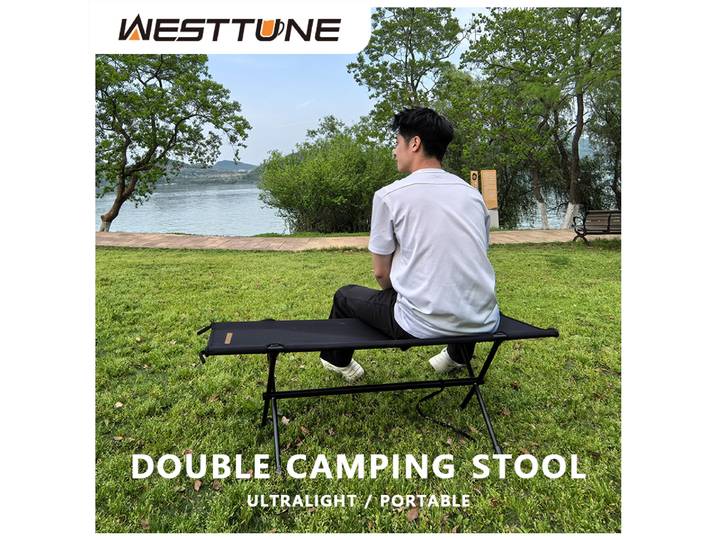 WESTTUNE Chaise longue d'extérieur, tabouret léger et pliable pour deux personnes, tabouret de plage pliable à Double siège pour pique-nique au jardin