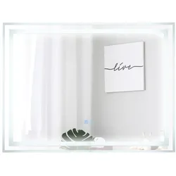 Helloshop26 - Rechteckiger Badezimmerspiegel 80 x 60 cm mit Vorder- und Rückbeleuchtung gemütliches Ambiente versilbertes Glas 20_0012849