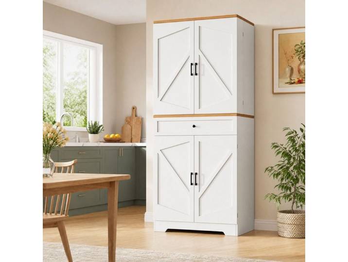 VUENOR Buffet de cuisine 80x40x180 cm blanc – 4 portes 1 tiroir anti-basculement