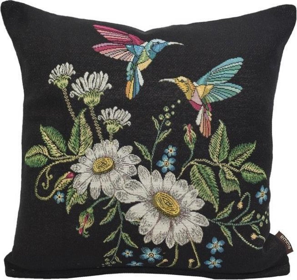 Emme Kussenhoes Kolibrie Bloemen Zwarte achtergrond Gobelin