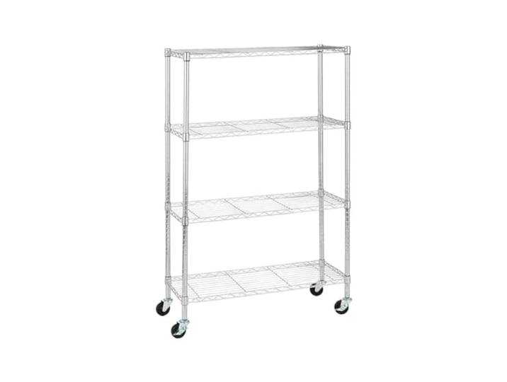 XXAD553TY Essen Verstellbare Kücheninsel mit 4 Ablagen und Servierwagen 3''-Rollen, Metall-Organizer, Drahtgestell, Chrom