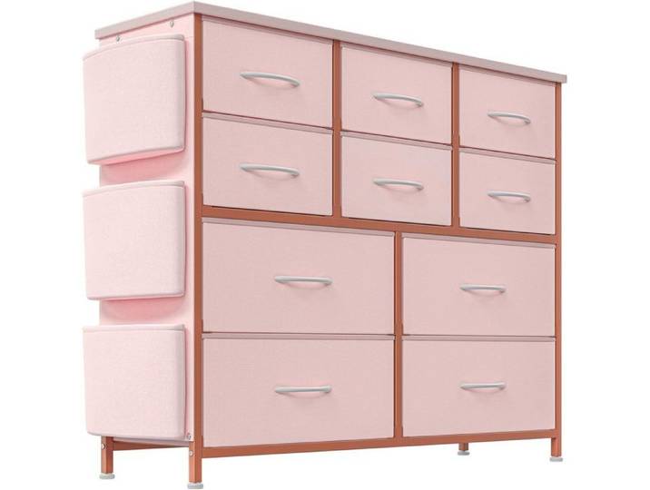 Commode Chambre - 10 Tiroirs en Tissu -SALUT- Meuble de Rangement-ROSE