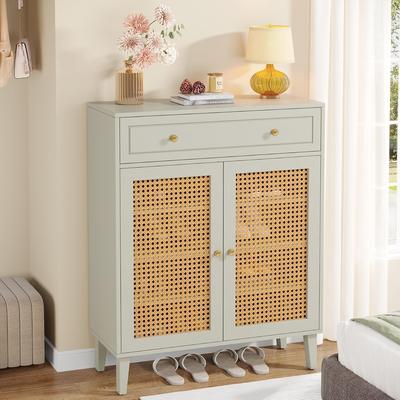 Bluebell "31.5"" Wood Rattan Shoe Cabinet with Doors & Drawers"