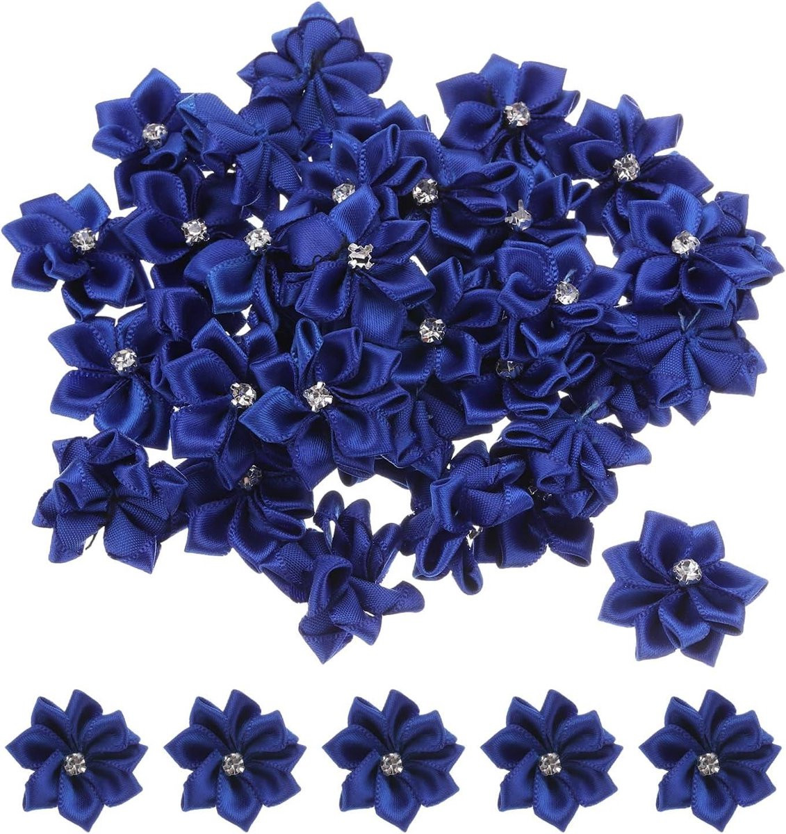 150 stuks Mini Lintbloemen met Strass voor Knutsel Decoratie - Donkerblauw