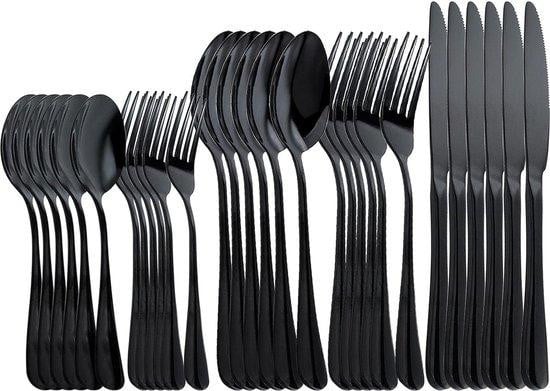 Famanu bestekset, 30-delig, voor 6 personen, zwart