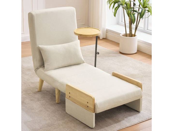 Fauteuil convertible 3 en 1 avec plateau en bois canapé-lit convertible siège rembourré 62x67x88cm Beige