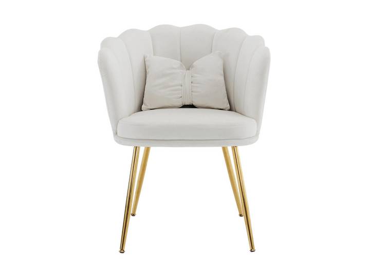 Flieks Sessel Samt Blütenblatt-Rückenlehne Goldfüße & Kissen Beige, Holz, 62x43x54 cm, Esszimmer, Stühle, Armlehnstühle