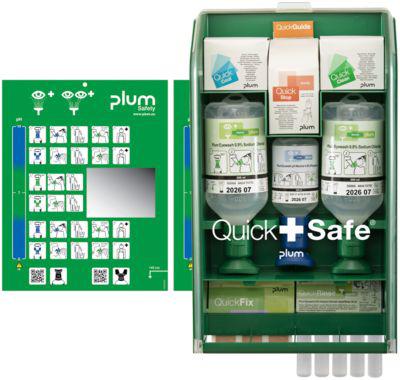 Plum QuickSafe Complete/Box/CE Wandbox inkl. 2×500 ml Eyewash, 200 ml pH-Neutral, Verbands- & Reinigungssortiment, ISO 13485