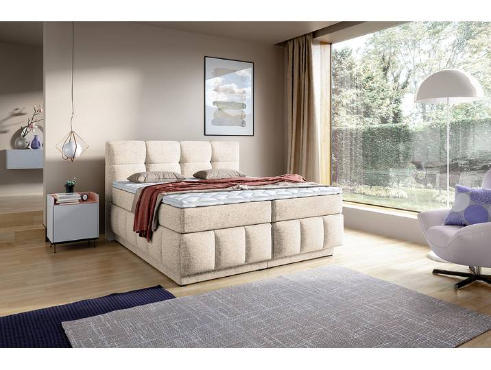 Boxspringbett Newtson 140 x 200cm Chenille Marisa Weiß/Beige Wendbar H3/H4