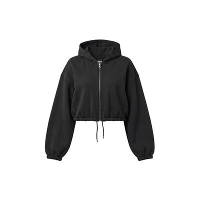 Anorak URBAN CLASSICS "Urban Classics Ladies Fluffy Cropped Zip Hoodie", Damen, Gr. XS, schwarz, 100% Baumwolle, mehrfarbig, normal, ohne Ausschnitt, Jacken
