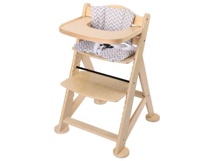 P & B Hochstuhl Fynn, Buchefarben, 55.5x55x80 cm, EN 71, Europäischer Sicherheitsstandard, FSC 100%, Fußstütze verstellbar, Sitzfläche verstellbar, Bezug abnehmbar, Bezug waschbar, 3-Punkt-Gurt, Babymöbel & Kindermöbel, Babyzimmer, Hochstühle