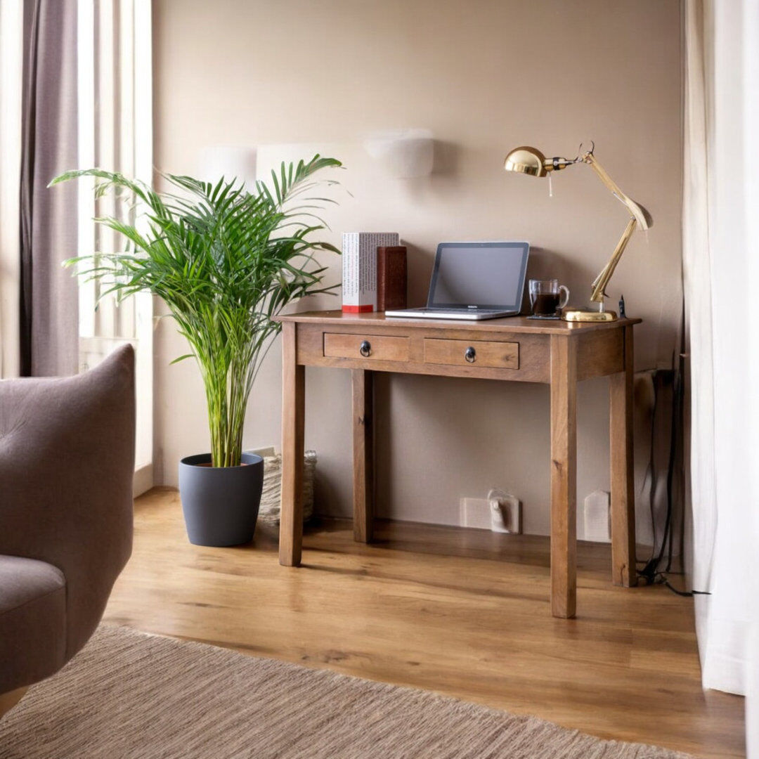 ClassicLiving Rustic Solid Acacia Wood Side Table - Oak Finish Natural Grain & Knots Hand Finished Scandinavian Furniture for Home Bedroom Decor 76cm H X 110cm W X 45cm D