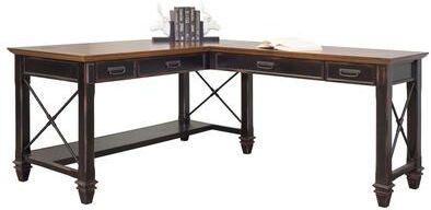 Martin Furniture Hartford Wood Open L-Desk and Return, Writing Table and Return, Office Desk and Return, Black