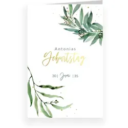Einladungskarte 30. Geburtstag: Soft Greenery in Weiß